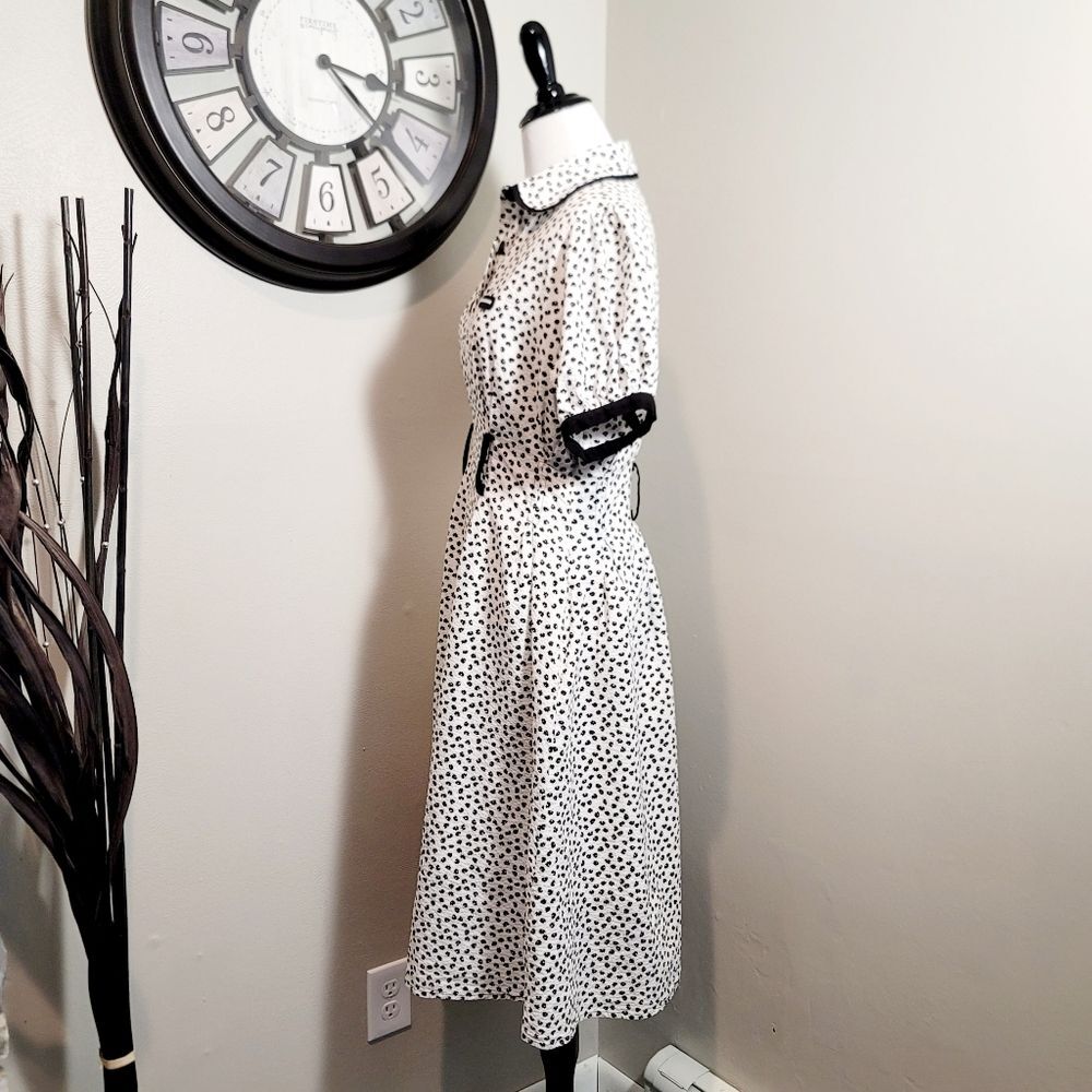 SERIOUS ZIZIFE French Retro Yamamoto Style Black & White Floral Midi Dress Sz M - Picture 5 of 16